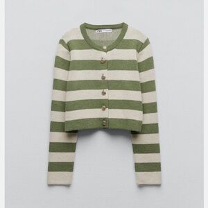 Zara Green and Cream Striped Cardigan